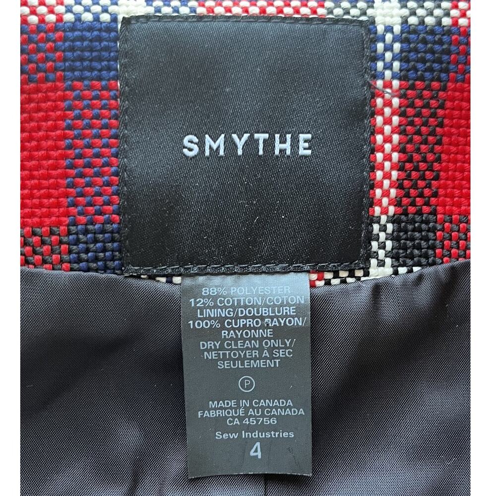 Smythe Patch Pocket Duchess Blazer Red Plaid Gold Button Jacket Size 4 - Picture 3 of 8